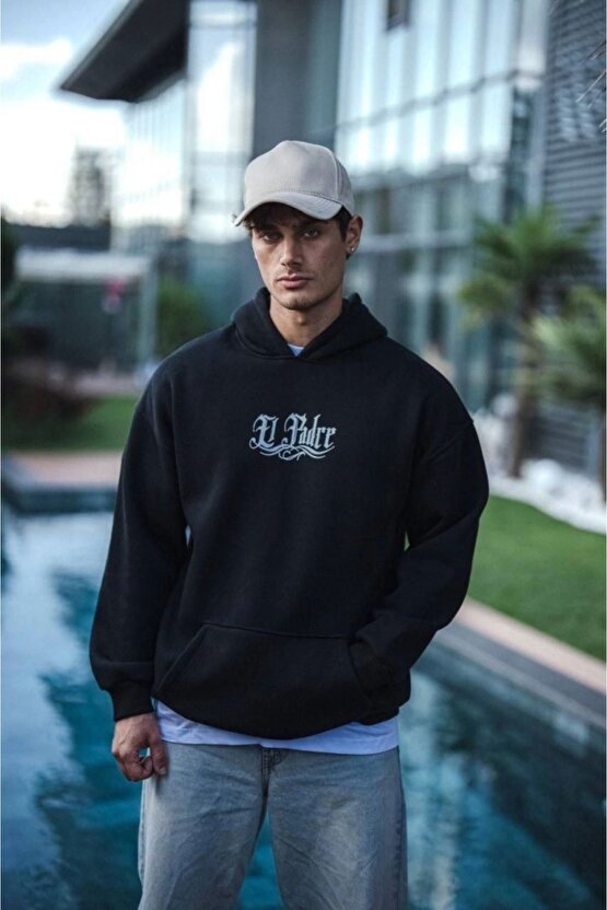 Moda Shop & Butik Üç Iplik Penye Kapşonlu Baskılı Sweatshirt - Siyah