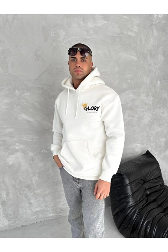 Moda Shop & Butik Kışlık Üç Iplik Kapşonlu Sweatshirt - Beyaz