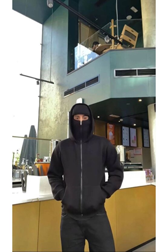 Moda Shop & Butik Samuray Zıp Fermuarlı Kapüşonlu Sweatshirt- Siyah