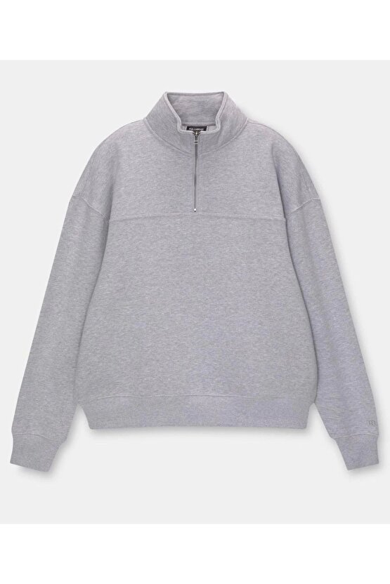 eyesof Oversize Yarım Farmuarlı Yakalı Basic SweatShirt - Gri