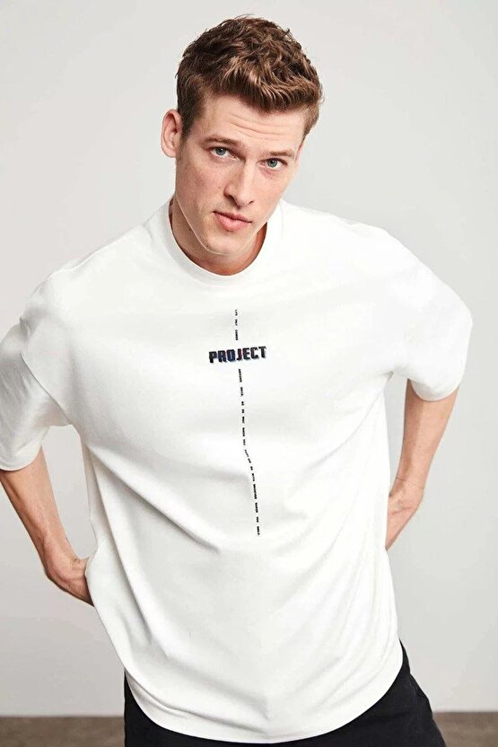 Unisex Baskılı Oversize T-Shirt - Beyaz