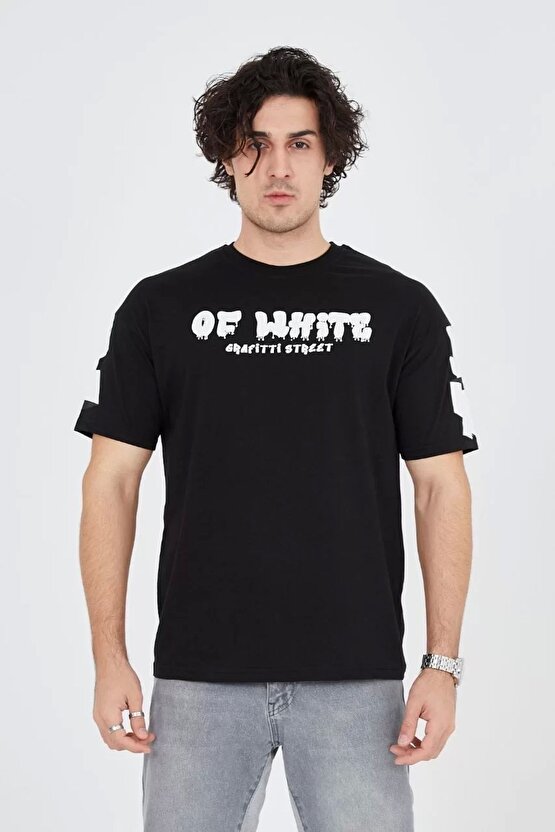 Erkek 241 Penye Baskılı T-Shirt - Siyah
