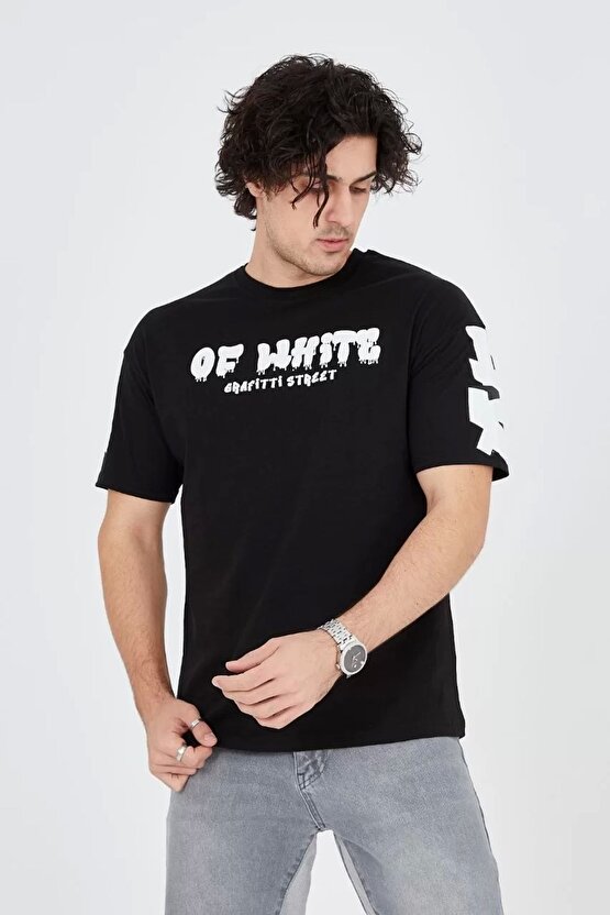 Erkek 241 Penye Baskılı T-Shirt - Siyah
