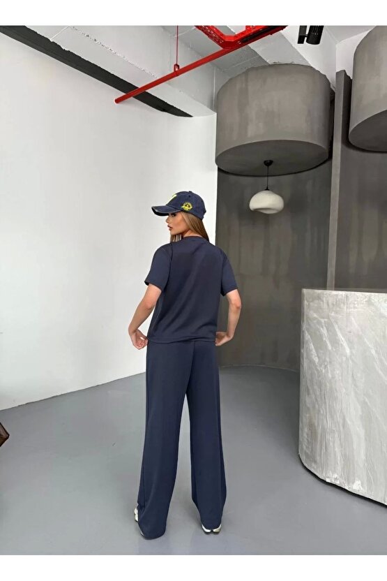 Osy Modal Yumuşak Dokulu Kumaş Kısa Kollu Bluz Rahat Pantalon ikili Takım- Füme