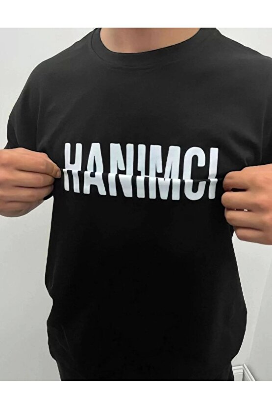 Unisex Bisiklet Yaka Katlanan Baskılı T-Shirt - Siyah