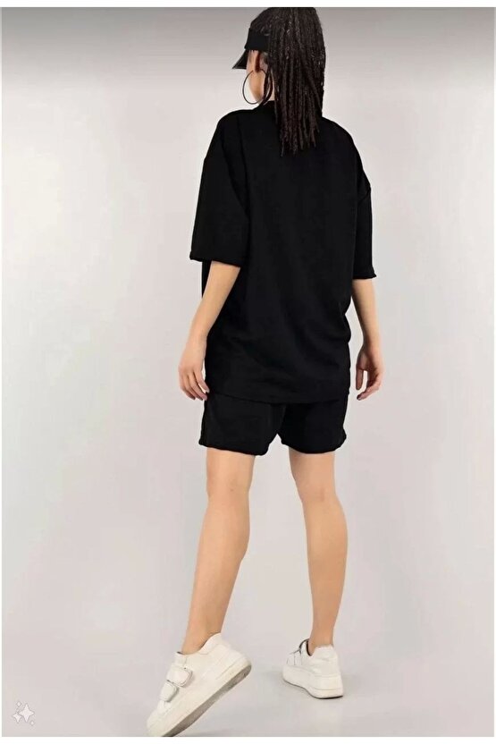 eyesof Unisex Nakış İşlemeli Şort Takım - Siyah