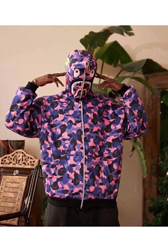 Unisex Pubg Bape x Shark Hoodie - Mor