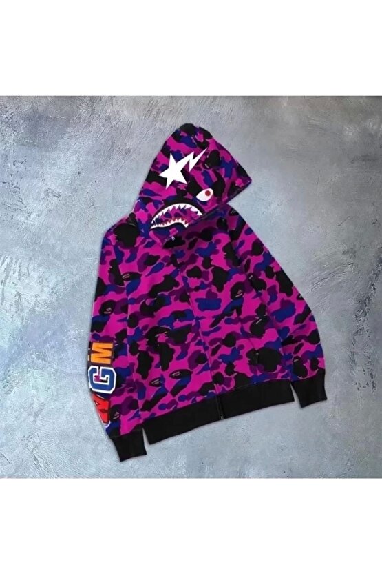 Unisex Pubg Bape x Shark Hoodie - Mor