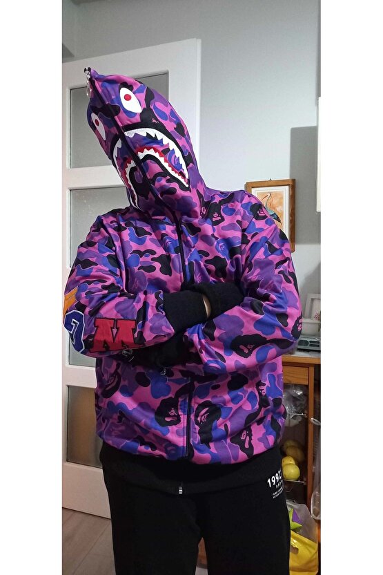 Unisex Pubg Bape x Shark Hoodie - Mor
