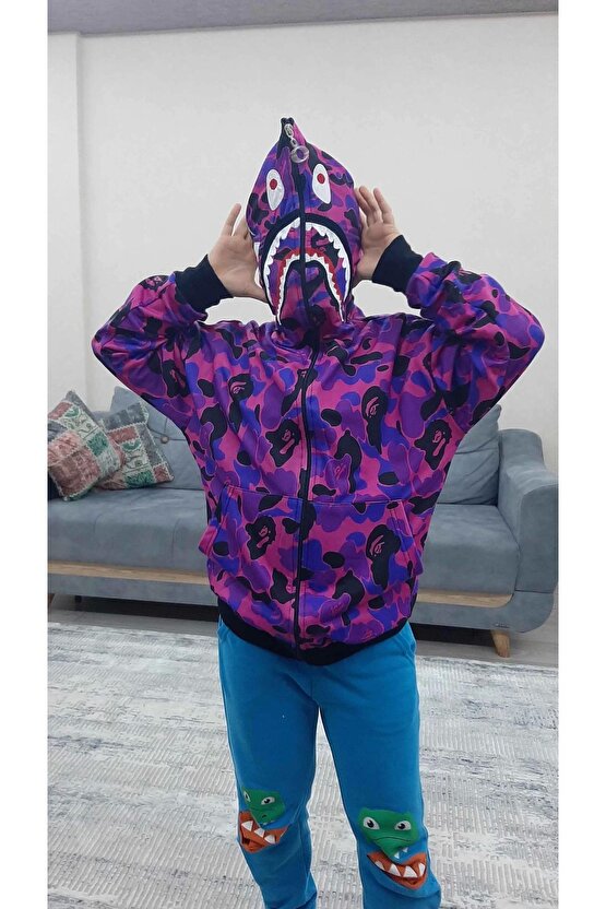 Unisex Pubg Bape x Shark Hoodie - Mor