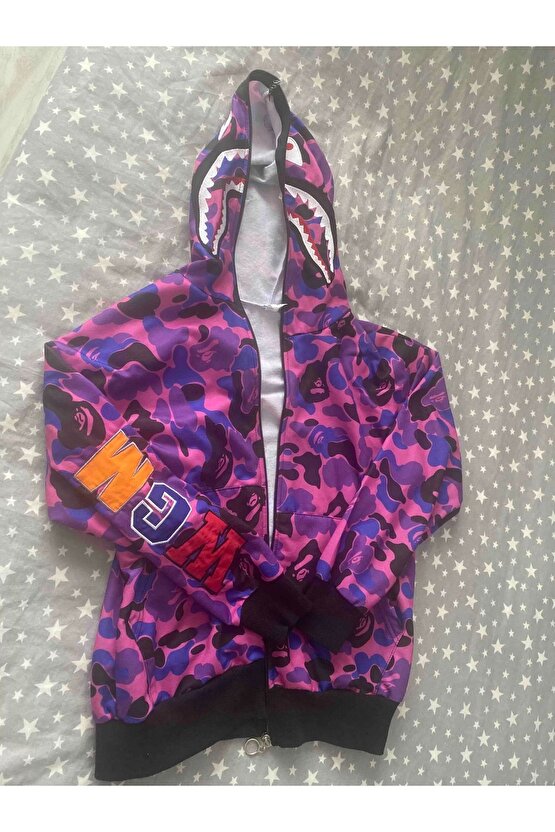 Unisex Pubg Bape x Shark Hoodie - Mor