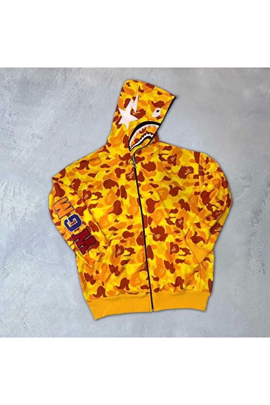 Unisex Pubg Bape x Shark Hoodie - Sarı