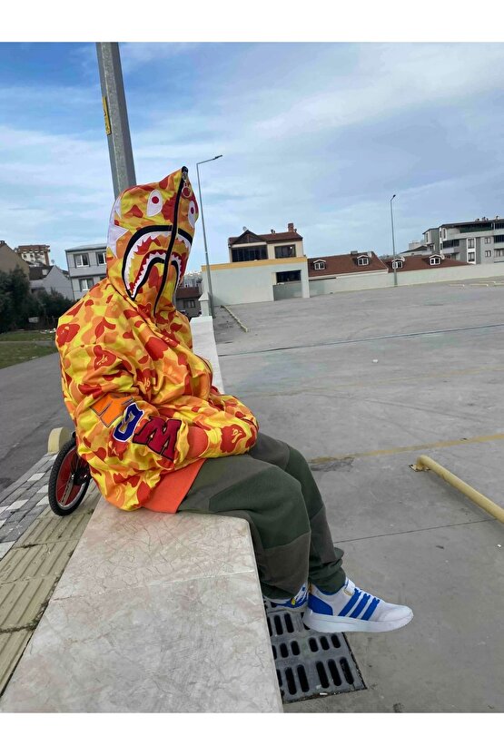 Unisex Pubg Bape x Shark Hoodie - Sarı