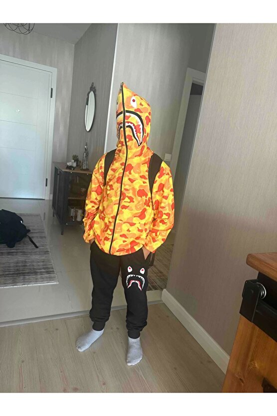 Unisex Pubg Bape x Shark Hoodie - Sarı