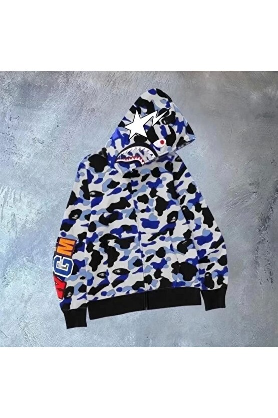 Unisex Pubg Bape x Shark Hoodie - Gri