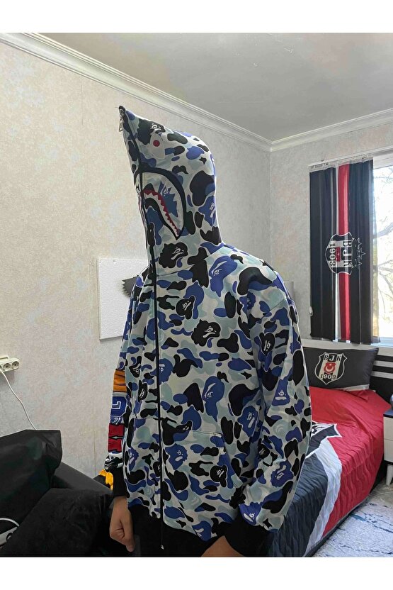 Unisex Pubg Bape x Shark Hoodie - Gri