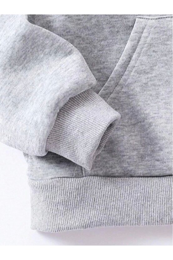 Çocuk Unisex Kapüşonlu Emoji Baskılı Sweatshirt - Gri