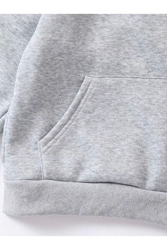 Çocuk Unisex Kapüşonlu Emoji Baskılı Sweatshirt - Gri