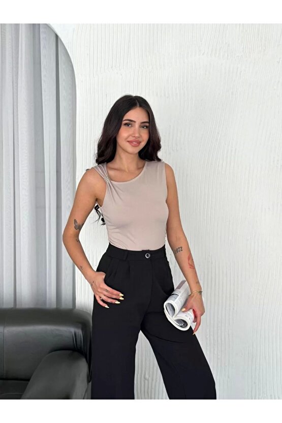 Modavera Osy Modal Yumuşak Dokulu Kumaş Bisiklet Yaka T-shirt Bol Paça Pantalon Ikili Takım -bordo