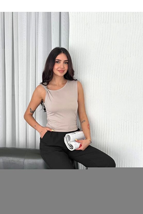 Modavera Osy Modal Yumuşak Dokulu Kumaş Bisiklet Yaka T-shirt Bol Paça Pantalon Ikili Takım -bordo