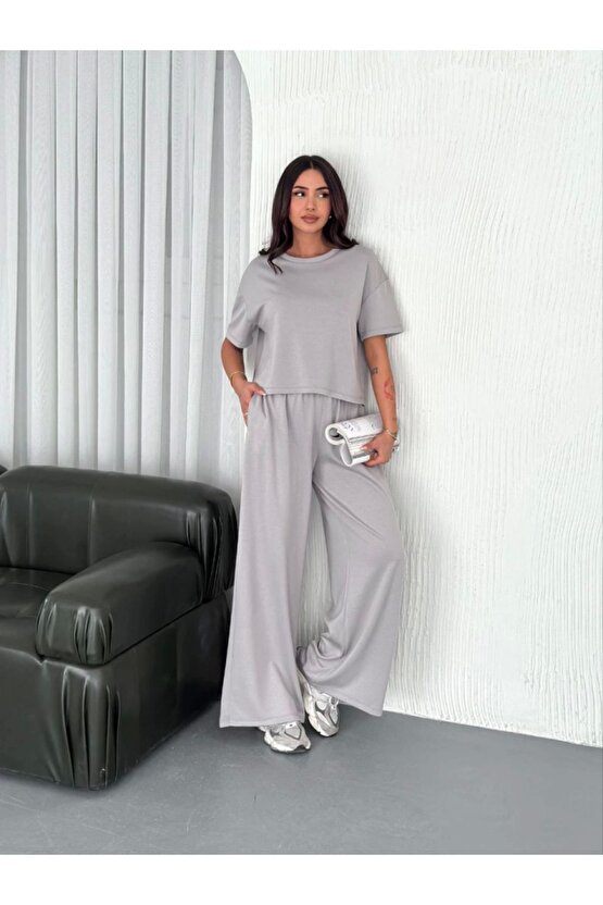 Gelirr Osy Modal Yumuşak Dokulu Kumaş Bisiklet Yaka T-shirt Bol Paça Pantalon Ikili Takım - Boyalı