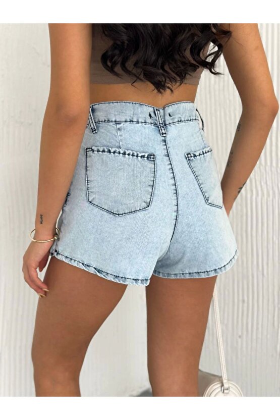 Kot Jeans Kesimetrik Kesim Cepli Şortlu Etek - Gri