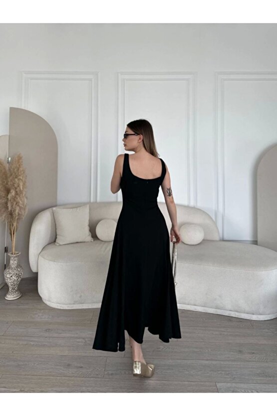 Moda Shop & Butik Sırt Dekolteli Kolsuz Uzun Elbise - Siyah