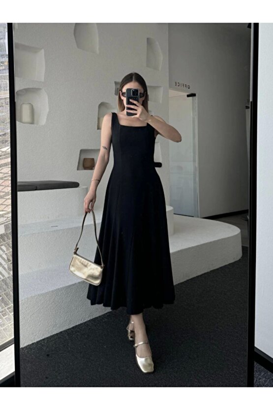 Moda Shop & Butik Sırt Dekolteli Kolsuz Uzun Elbise - Siyah