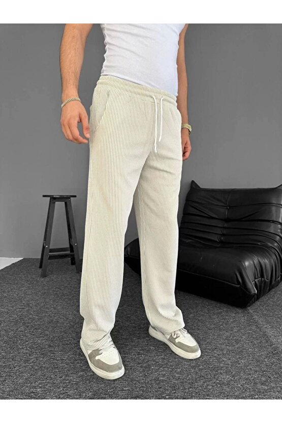 Su Yolu Çizgili Cepli Pantalon Yazlık - Bej