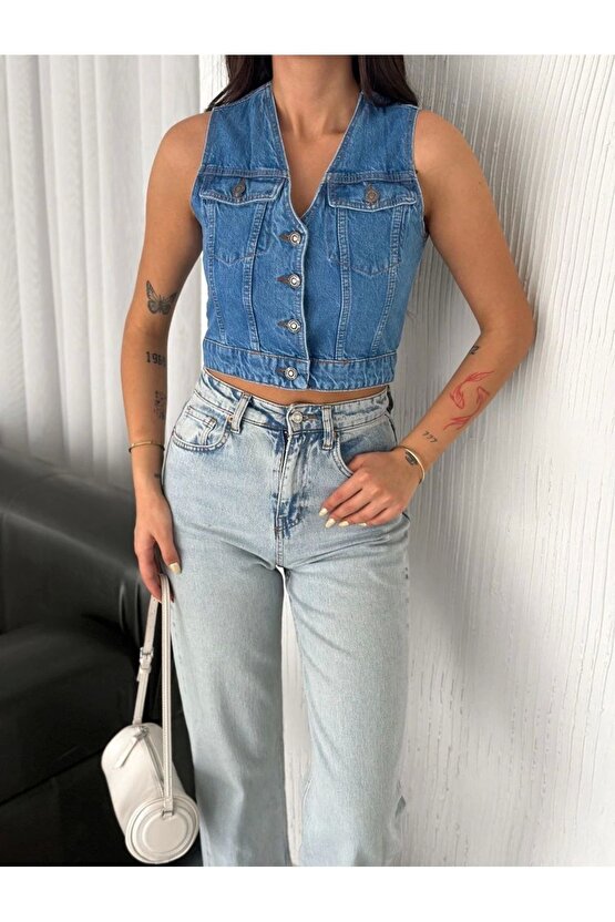 Kot Jeans Kadın Yelek - Mavi