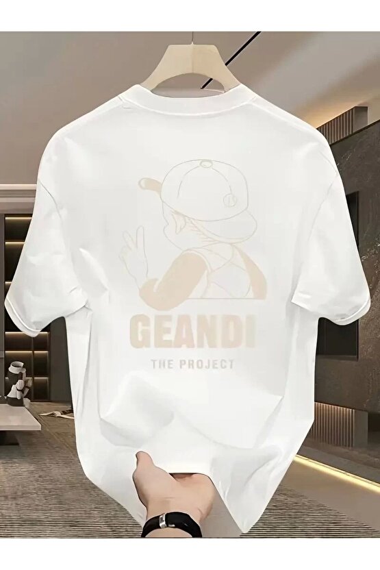 Geniş Kesim Pamuklu Tişört - gandhı The Project Baskılı, Beyaz, Rahat Kesim, Kısa Kollu, Günlük Kı