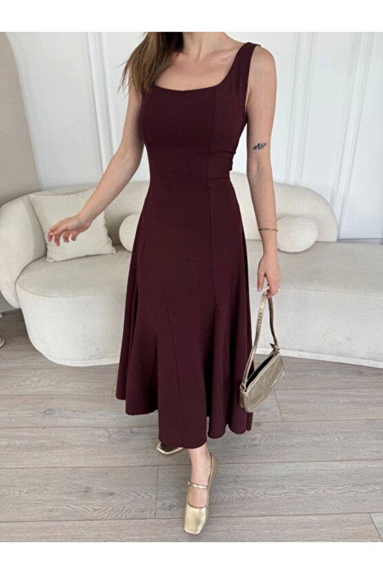 Moda Shop & Butik Sırt Dekolteli Kolsuz Uzun Elbise - Mürdüm