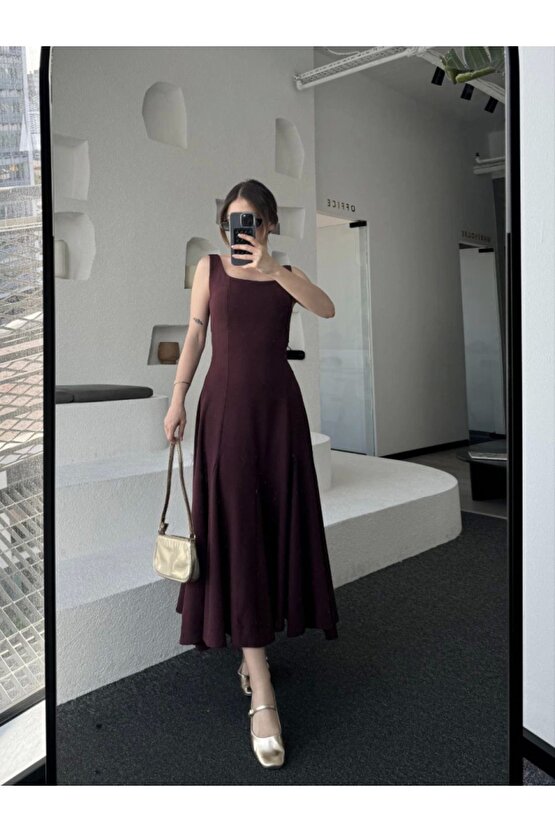 Moda Shop & Butik Sırt Dekolteli Kolsuz Uzun Elbise - Mürdüm