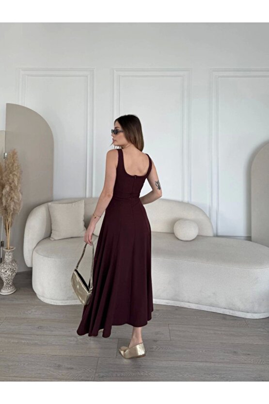 Moda Shop & Butik Sırt Dekolteli Kolsuz Uzun Elbise - Mürdüm