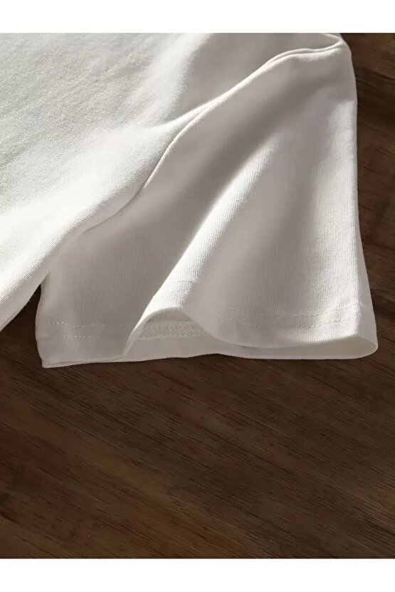 201 Penye Compack Baskılı Oversize Bisiklet Yaka Kısa Kol Yazlık T-shirt - Beyaz