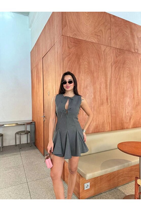 Moda Shop & Butik Bağcık Detaylı Kolsuz Mini Elbise - Antrasit
