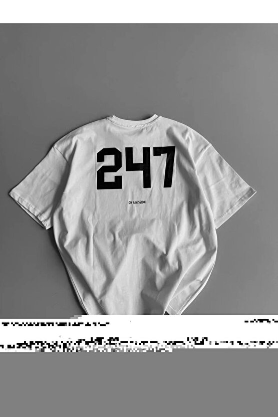 201 Penye Compack Baskılı Oversize Bisiklet Yaka Kısa Kol Yazlık T-shirt - Beyaz