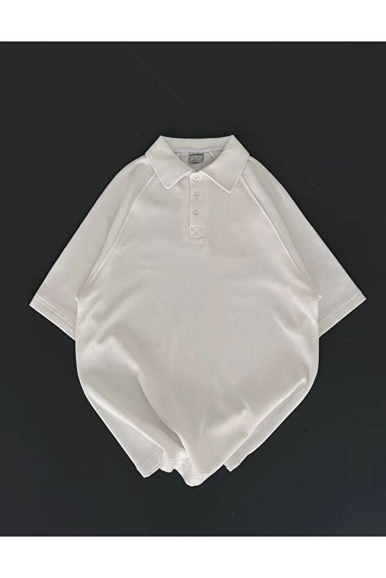 Yakalı Patlı Kısa Kol T-shirt - Beyaz