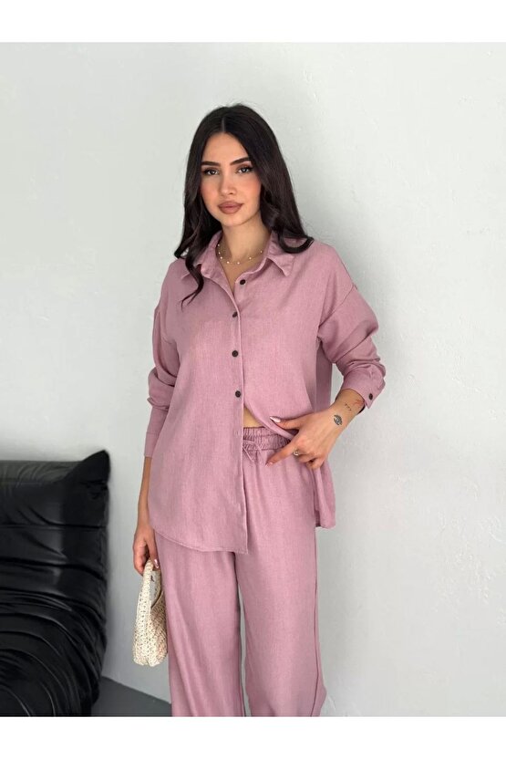 Gömlek Pantolon Ikili Takım - Toz Pembe