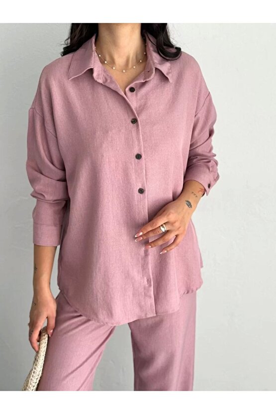 Gömlek Pantolon Ikili Takım - Toz Pembe