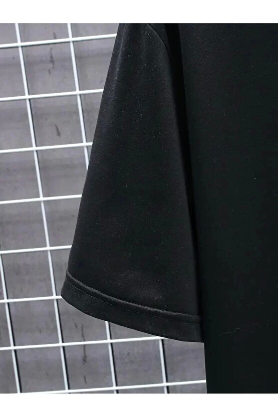 201 Penye Compack FUTRE Baskılı Oversize Kısa Kol Bisiklet Yaka T-shirt - Siyah