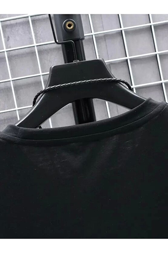 201 Penye Compack FUTRE Baskılı Oversize Kısa Kol Bisiklet Yaka T-shirt - Siyah