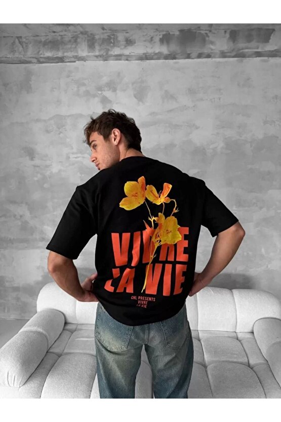 eyesof Ön Ve Arka Baskılı Oversize Bisiklet Yaka T-shirt- Siyah