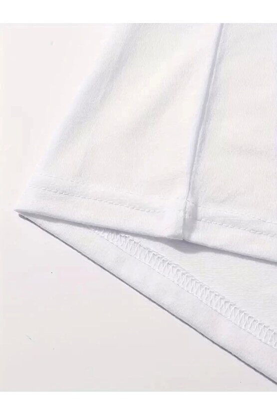 Brooklyn Harf Baskılı Düşük Omuzlu T-shirt, Rahat Kısa Kollu Bol T-shirt, Kadın Giyim - Beyaz