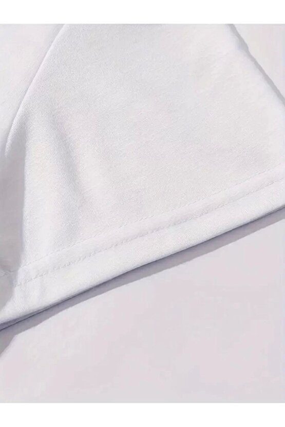 Brooklyn Harf Baskılı Düşük Omuzlu T-shirt, Rahat Kısa Kollu Bol T-shirt, Kadın Giyim - Beyaz