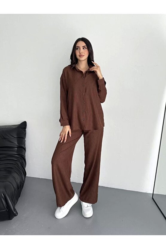 Gömlek Pantolon ikili Takım - Kahverengi