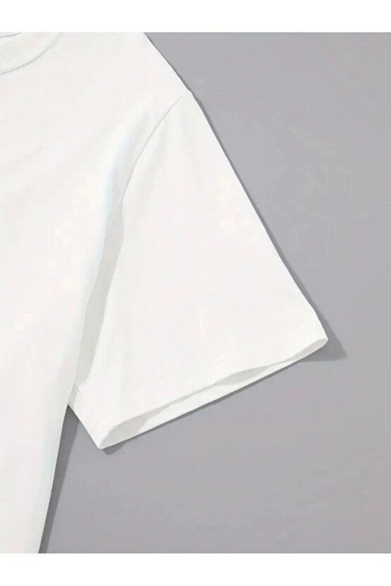 201 Penye Compack Sarj %1 Baskılı Oversize Bisiklet Yaka Kısa Kol Yazlık T-shirt - Beyaz