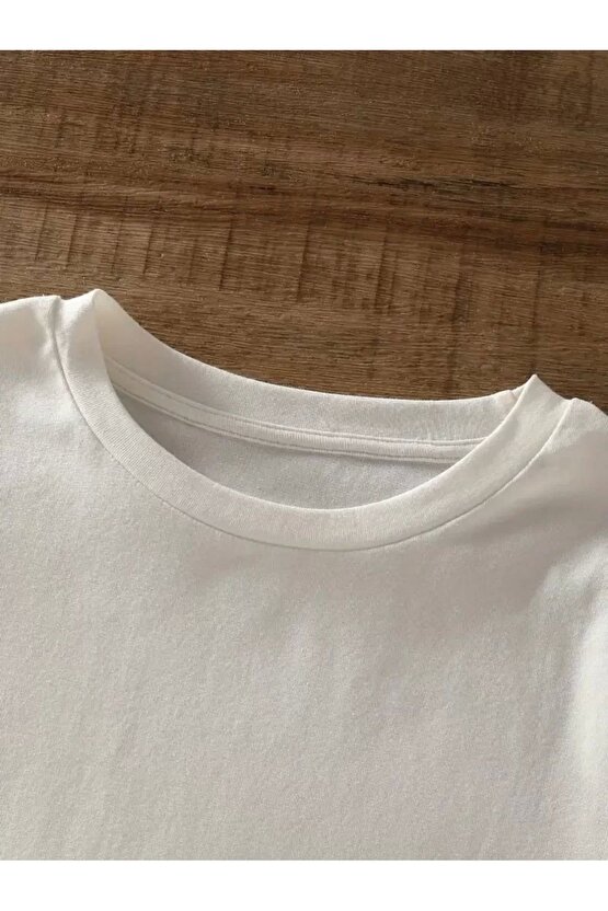 201 Penye Compack Ayı Baskılı Oversize Bisiklet Yaka Kısa Kol T-shirt - Beyaz