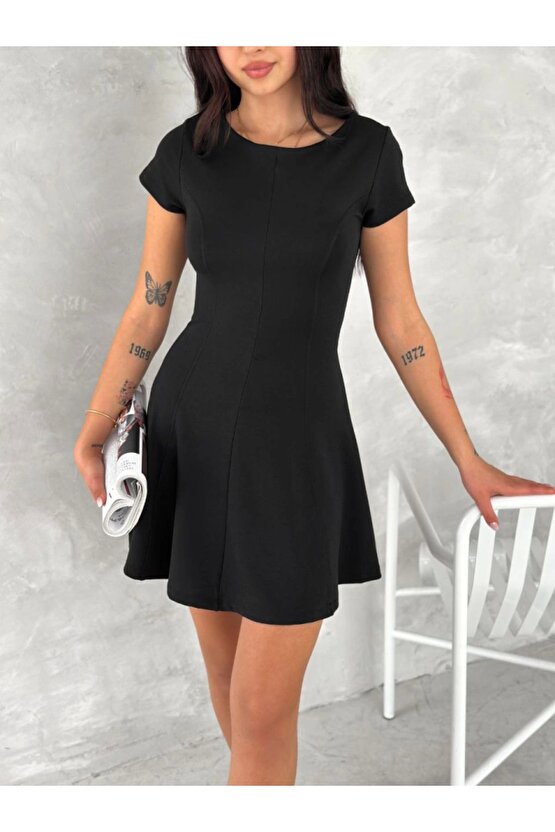 Moda Shop & Butik Kısa Kollu Mini Elbise - Siyah