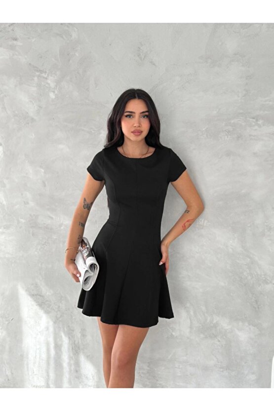 Moda Shop & Butik Kısa Kollu Mini Elbise - Siyah